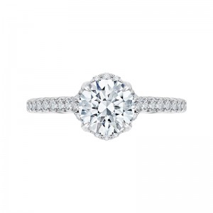 Euro Shank Round Diamond Floral Engagement Ring in 14K White Gold (Semi-Mount)