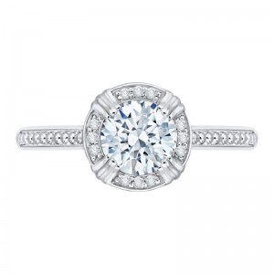 Round Diamond Halo Cathedral Style Engagement Ring in 14K White Gold (Semi-Mount)