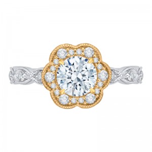 Diamond Floral Halo Engagement Ring in 14K Two Tone Gold (Semi-Mount)