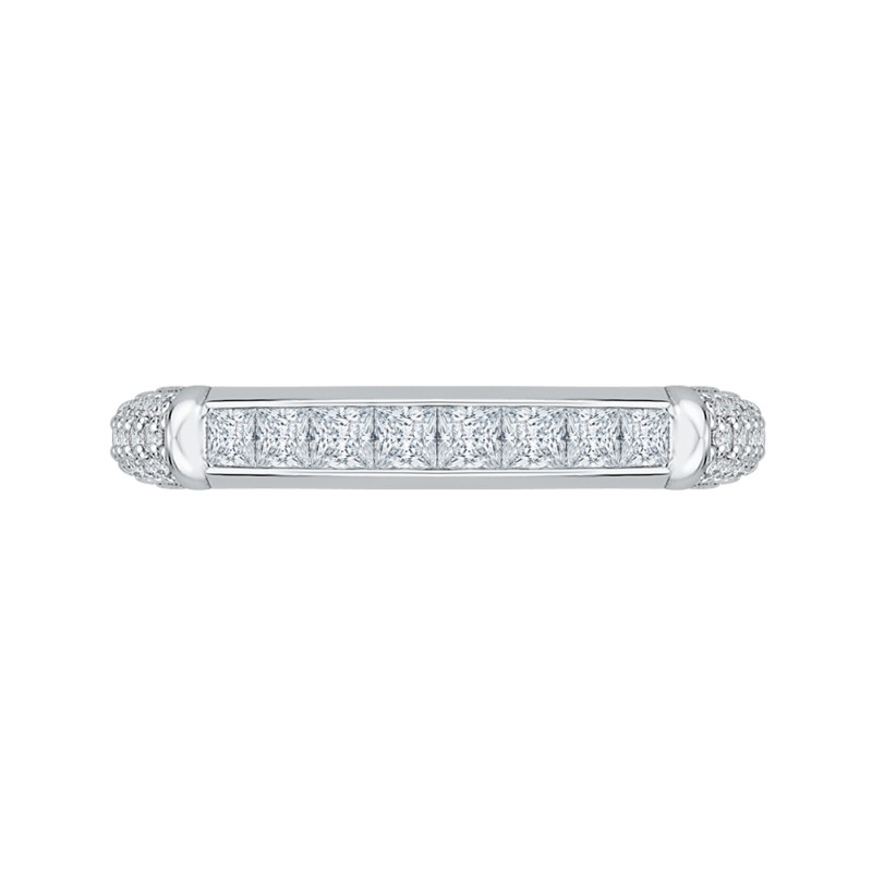 Princess Cut & Round Diamond Wedding Band in 14K White Gold