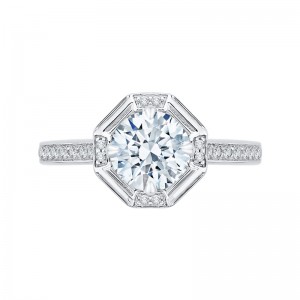 Round Diamond Cathedral Style Engagement Ring in 14K White Gold (Semi-Mount)