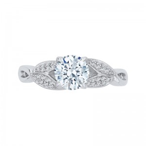 Split Shank Round Diamond Floral Engagement Ring in 14K White Gold (Semi-Mount)