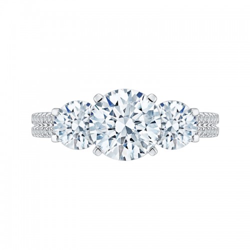 Diamond Three-Stone Cathedral Style Engagement Ring in 14K White Gold (Semi-Mount)