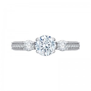 Round Diamond Three-Stone Engagement Ring in 14K White Gold (Semi-Mount)