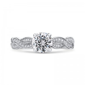 Round Diamond Floral Engagement Ring with Criss-Cross Shank in 14K White Gold (Semi-Mount)
