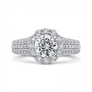 Split Shank Round Diamond Halo Engagement Ring in 14K White Gold (Semi-Mount)