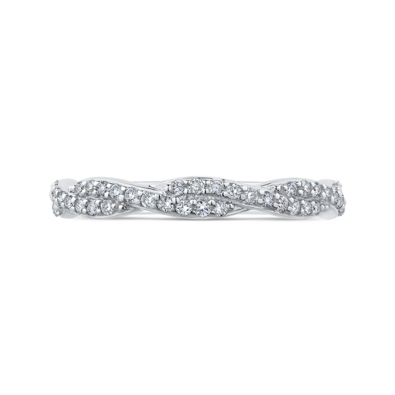 Round Diamond Crossover Wedding Band in 14K White Gold