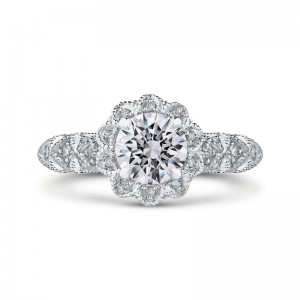 Diamond Flower Halo Engagement Ring in 14K White Gold (Semi-Mount)