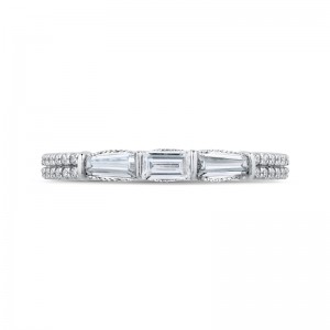 Round & Baguette Cut Diamond Wedding Band in 14K White Gold