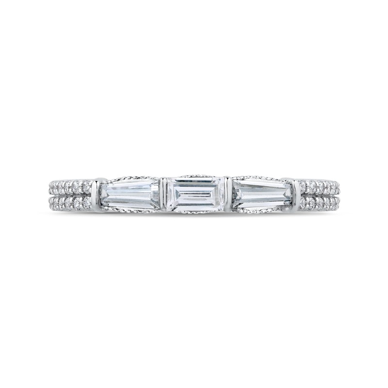 Round & Baguette Cut Diamond Wedding Band in 14K White Gold