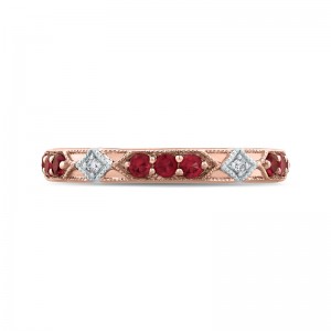 Round Diamond and Ruby Wedding Band in 14K Two Tone Gold