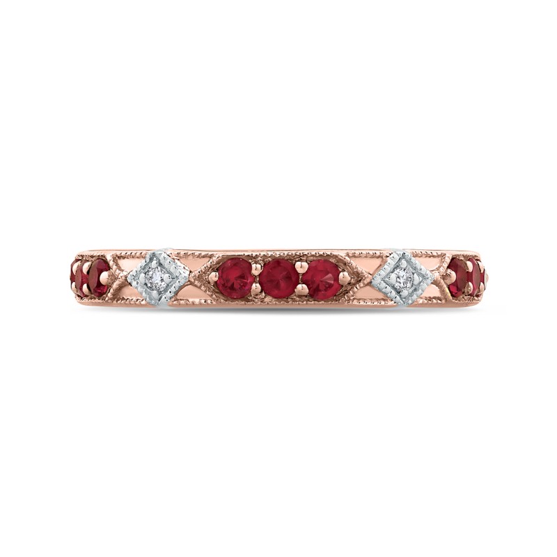 Round Diamond and Ruby Wedding Band in 14K Two Tone Gold