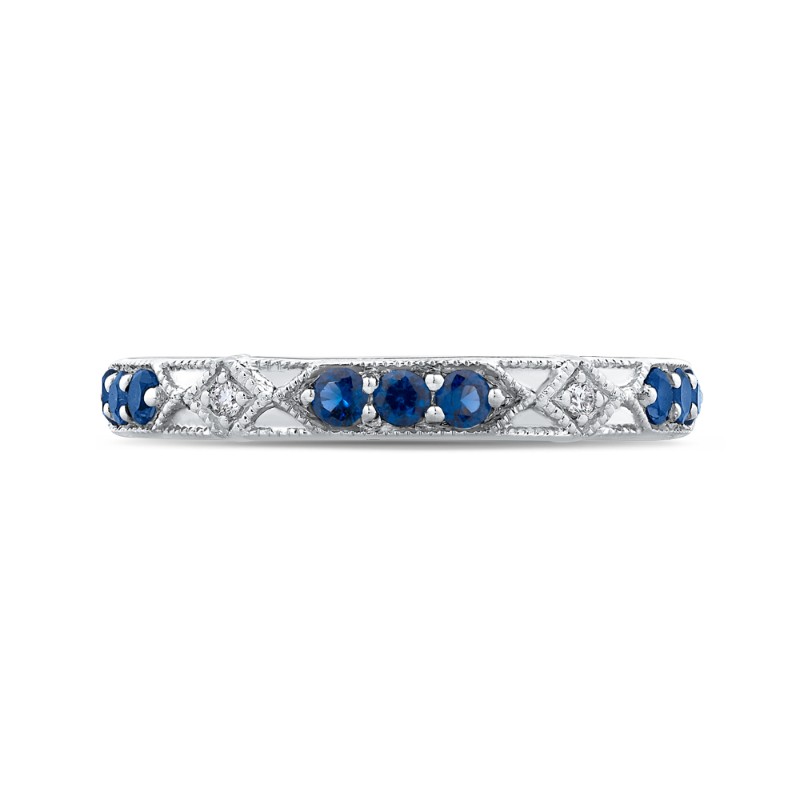 Round Diamond and Sapphire Wedding Band in 14K White Gold
