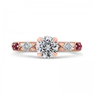 Round Diamond and Ruby Engagement Ring in 14K Two Tone Gold (Semi-Mount)