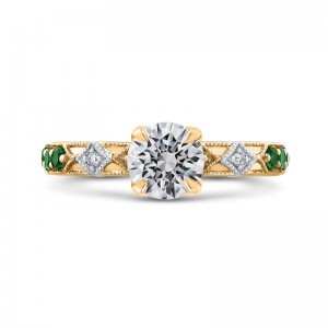 Round Diamond and Green Tsavorite Engagement Ring in 14K Two Tone Gold (Semi-Mount)