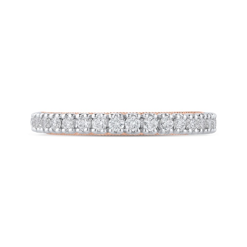 Euro Shank Round Diamond Half-Eternity Wedding Band in 14K Two Tone Gold
