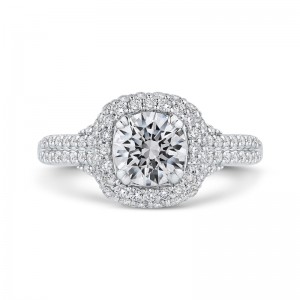 Round Diamond Halo Engagement Ring in 14K White Gold (Semi-Mount)