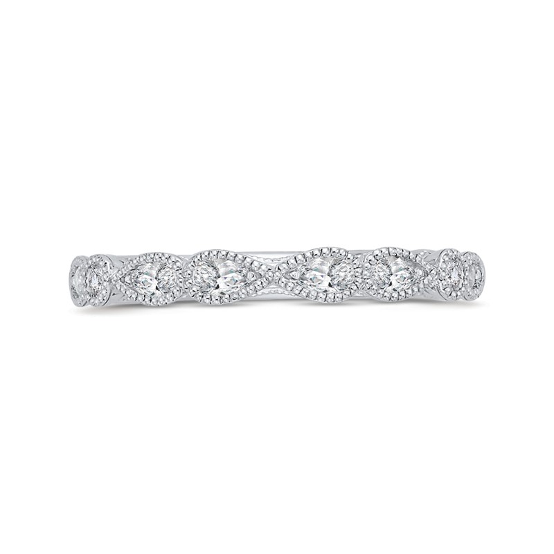 Pear Cut Round Diamond Half-Eternity Wedding Band in 14K White Gold