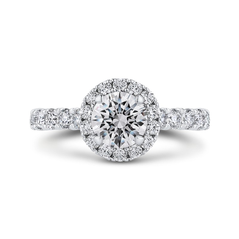 Round Halo Diamond Engagement Ring in 14K White Gold (Semi-Mount)