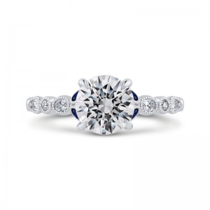 Round Diamond Engagement Ring with Sapphire in 14K White Gold (Semi-Mount)