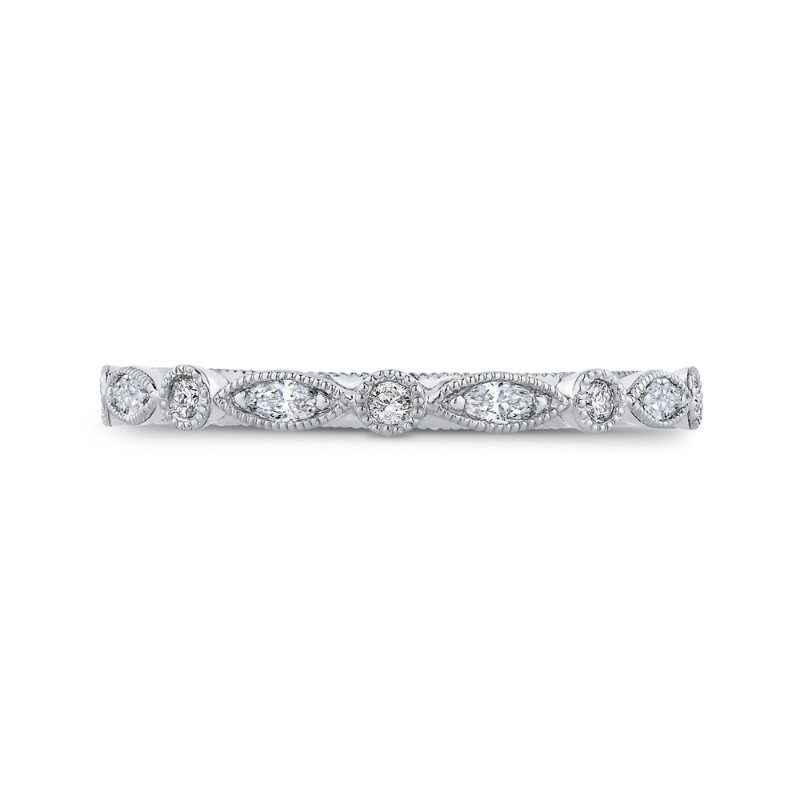 Round Diamond Half-Eternity Wedding Band in 14K White Gold