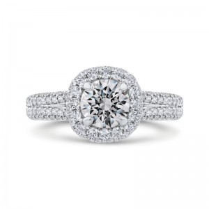Split Shank Round Diamond Double Halo Engagement Ring in 14K White Gold (Semi-Mount)