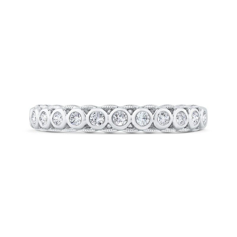 Bezel Set Diamond Wedding Band with Milgrain 14K White Gold