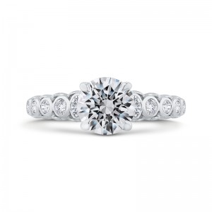 Bezel Set Round Diamond Engagement Ring with Milgrain 14K White Gold (Semi-Mount)