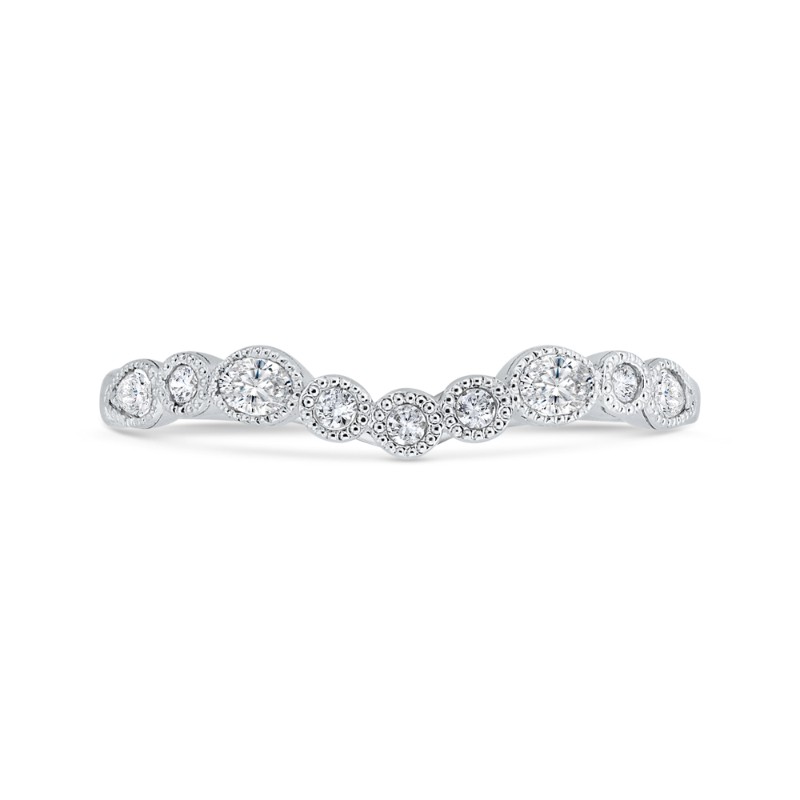 Bezel Set Diamond Wedding Band with Milgrain 14K White Gold