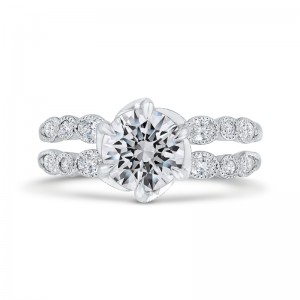Split Shank Bezel Set Round Diamond Split Shank Engagement Ring with Milgrain 14K White Gold (Semi-Mount)