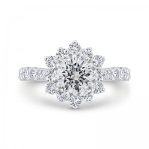 Round Diamond Floral Engagement Ring with Round Shank in 14K White Gold (Semi-Mount)