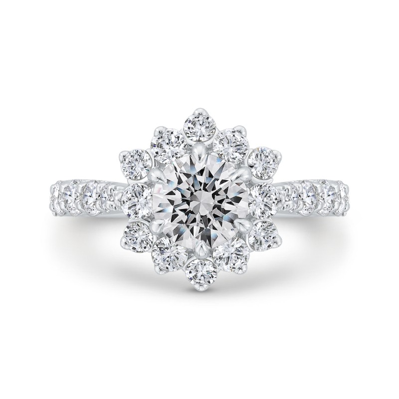 Round Diamond Floral Engagement Ring with Round Shank in 14K White Gold (Semi-Mount)