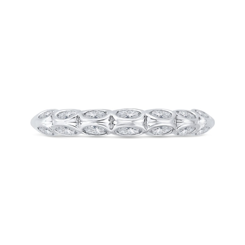 Bezel Set Double Row Diamond Wedding Band in 14K White Gold