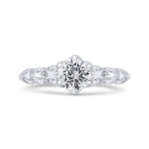 Bezel Set Double Row Round Diamond Engagement Ring in 14K White Gold (Semi-Mount)