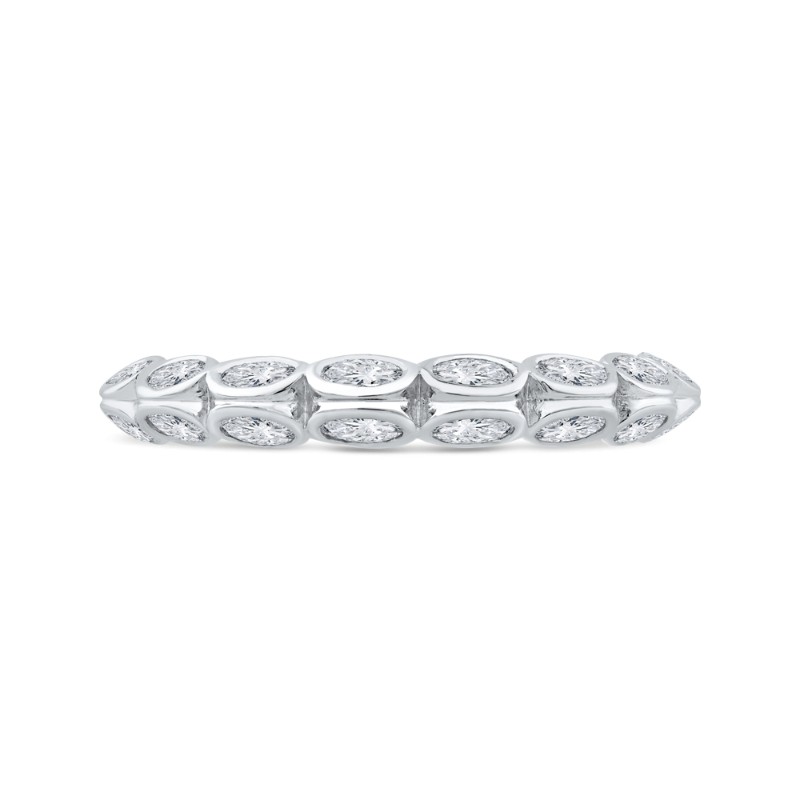 Bezel Set Double Row Diamond Wedding Band in 14K White Gold
