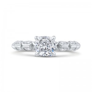 Bezel Set Double Row Cushion Cut Diamond Engagement Ring in 14K White Gold (Semi-Mount)