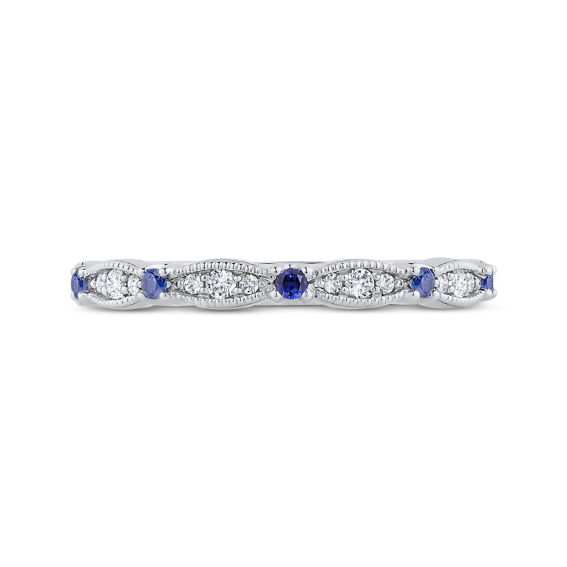 Round Diamond & Sapphire Wedding Band in 14K White Gold