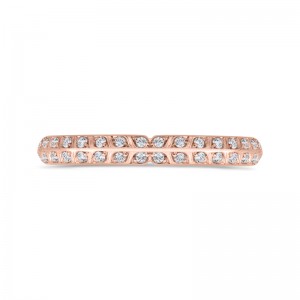Double Row Diamond Wedding Band with Round Shank in 14K Rose Gold