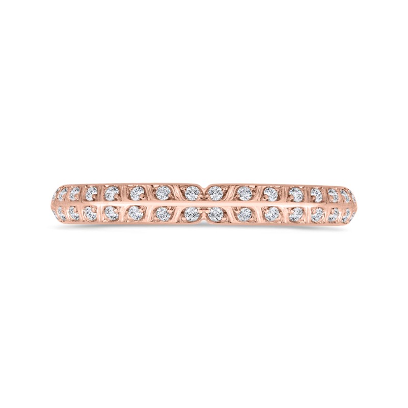 Double Row Diamond Wedding Band with Round Shank in 14K Rose Gold