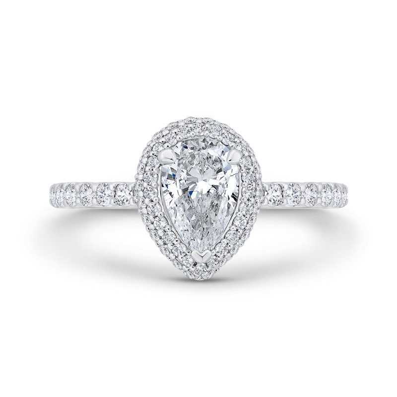 Pear Cut Diamond Double Halo Engagement Ring  in 14K White Gold (Semi-Mount)