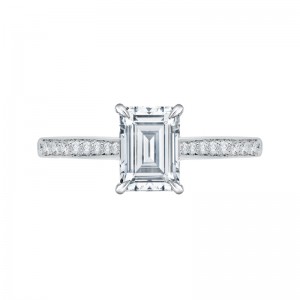 Emerald Cut Diamond Solitaire with Accents Engagement Ring In 14K White Gold (Semi-Mount)