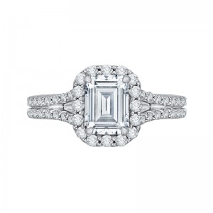 Split Shank Emerald Cut Diamond Halo Vintage Engagement Ring in 14K Two Tone Gold (Semi-Mount)