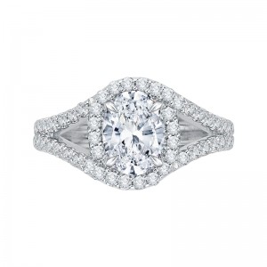 Split Shank Oval Shape Diamond Halo Engagement Ring in 14K White Gold (Semi-Mount)