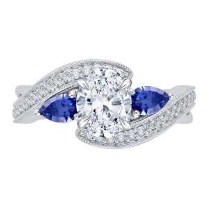 Oval Cut Diamond Engagement Ring with Sapphire in 14K White Gold (Semi-Mount)