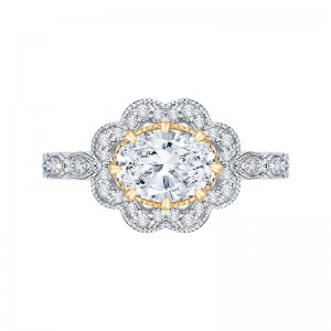 Oval Cut Diamond Halo Engagement Ring in 14K Two Tone Gold (Semi-Mount)