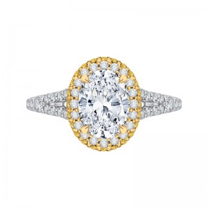 Split Shank Oval Cut Diamond Halo Engagement Ring in 14K Two Tone Gold (Semi-Mount)