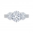 Oval Cut Diamond Three-Stone Cathedral Style Engagement Ring in 14K White Gold (Semi-Mount)