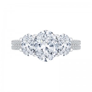 Oval Cut Diamond Three-Stone Cathedral Style Engagement Ring in 14K White Gold (Semi-Mount)
