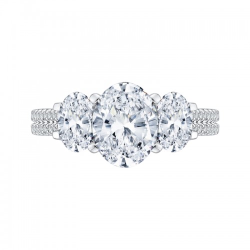 Oval Cut Diamond Three-Stone Cathedral Style Engagement Ring in 14K White Gold (Semi-Mount)