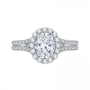 Split Shank Oval Cut Diamond Halo Vintage Engagement Ring in 14K Two Tone Gold (Semi-Mount)
